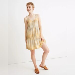 Madewell Button Front Tiered Mini Dress Butter Yellow Size Small